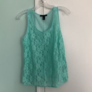 Mint Green Lace and Sheer Tank Top | Forever 21
